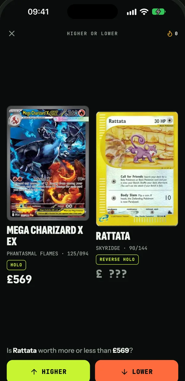 Higher or Lower: is Rattata worth more or less than £569?